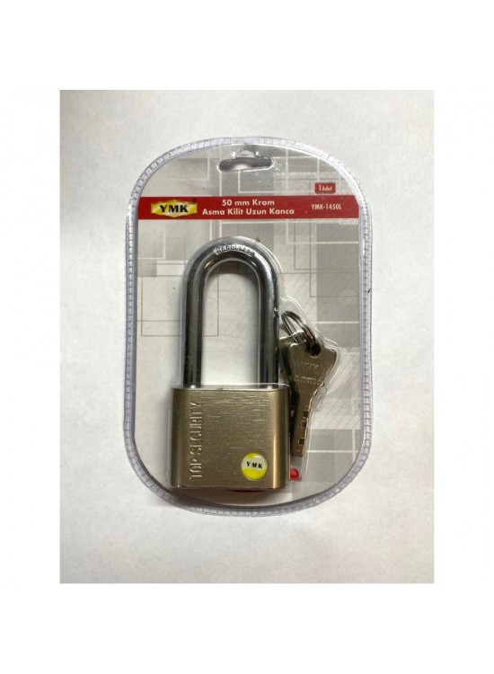 YMK-1450L 50 mm krom asma kilit uzun kanca